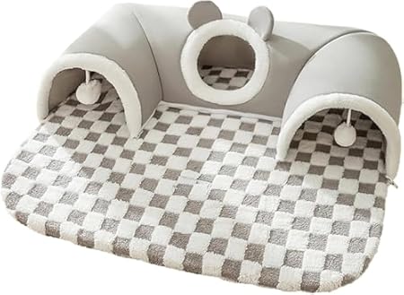 Riazdiw 猫用ベッド トンネル 犬用ベッド ふわふわ ペットマット 滑り止め ペットベッド かわいい ペットハウス 小型犬用 洗えるクッション付き (L,グレー)