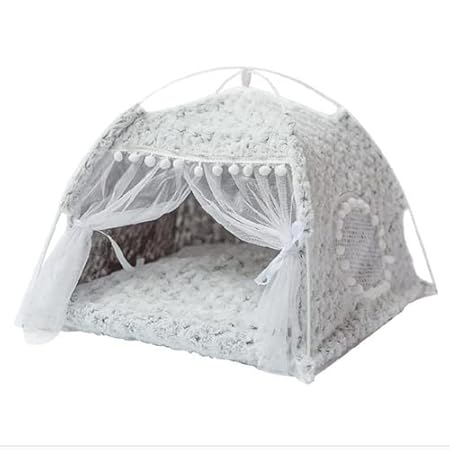 なにわ猫 猫 ベッド 冬 ペット テント ハウス 猫小屋 ふわふわ,かわいい猫の部屋、半密閉型、防風性と暖かさ、春、秋、冬に適しています (S,グレー)