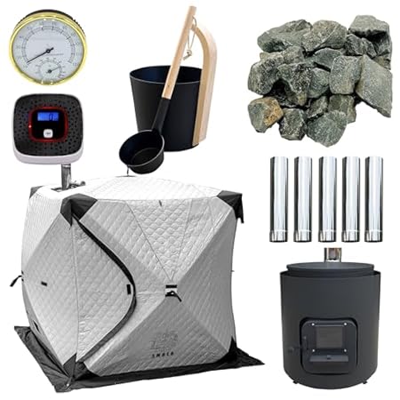 AMBER サウナテント totonoi2 & 遮熱板付別注薪ストーブ BLACK オールインワンセット (ストーングレー)