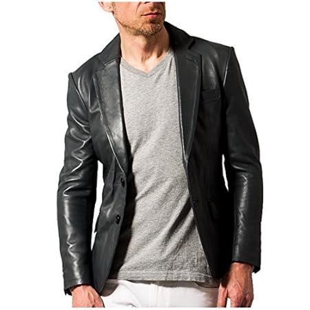 (リューグー) Liugoo 2ボタン スリムフィットレザーテーラードジャケット LLサイズ ネイビー TLD01A