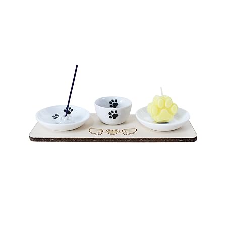 ペット 仏具 セット ウッドトレー 木製スタンド エンジェルハート 肉球 プリント ペット供養 かわいい (ブラック)
