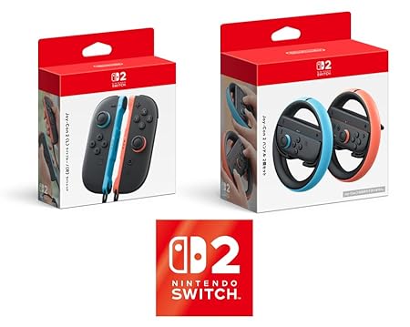 【任天堂純正品】Joy-Con 2 (L) ライトブルー/(R) ライトレッド & 【任天堂純正品】Joy-Con 2 ハンドル 2個セット 【Amazon.co.jp限定特典】Nintendo Switch 2 ロゴデザインステッカー 同梱