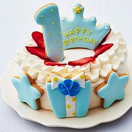 ファーストバースデーケーキ 1歳 誕生日 アイシングクッキー デコレーションケーキ バースデー ケーキスマッシュ (ブルー, 5号)