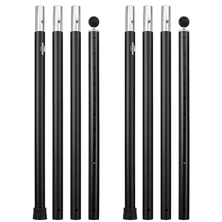 Soomloomアルミポール テント・タープ設営用 A6061アルミニウム 外径33mm 4節連結 1本/2本入り 分割式 プッシュボタン式 多段階調節可能 キャンプギア (ブラック-2本入り)