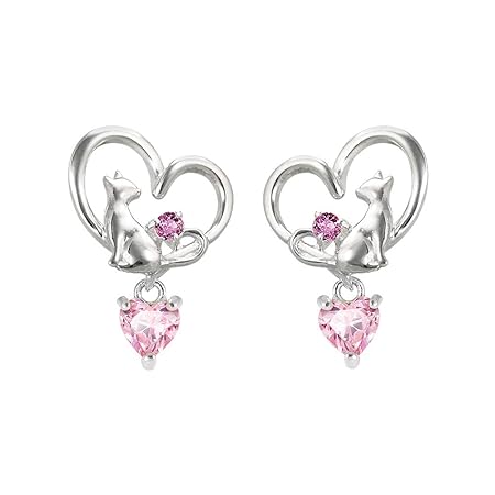 選べる 誕生石 ピアス レディース 人気 AAAランク ジルコニア ネコ ハート シルバー 誕生日 プレゼント に! MIE3127CZ_PK (1月:ロードライトガーネット)