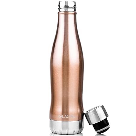 GLACIAL 水筒 400ml 炭酸対応 真空断熱 ステンレスボトル 保温 保冷 高性能 北欧デザイン ギフト対応 ローズゴールド
