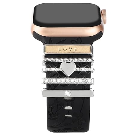 腕時計バンドチャーム Apple Watch 38mm 40mm 41mm 42mm 44mm 45mm 装飾リングループ iWatch Series 7 6 5 4 3 2 1用 メタルダイヤモンドジュエリー ウォッチバンドアクセサリー (ウォッチバンドなし) (ラブシルバー)