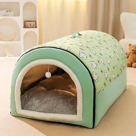 ペットベッド ドーム型ハウス 犬猫用 室内用 冬用 ふわふわ 洗える クッション/屋根付き 犬小屋 オールシーズン ペット用品ド暖かい犬用ベッドかわいい滑り止めソフトクッション防寒防湿小動物が暖かい睡眠環境を手に入れます (L,C)