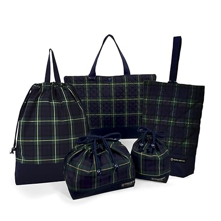 COLORFUL CANDY STYLE 入園・入学5点セット キルティング (レッスンバッグQ/シューズケースQ/体操服袋/お弁当袋/コップ袋) タータンチェック・ダークグリーン N8144900