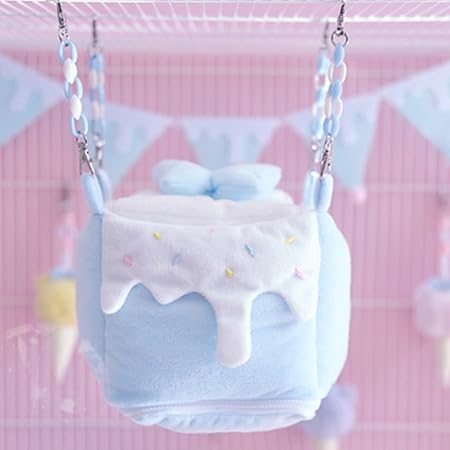 Puhang ハムスターハウス ペットベッド ソファ クッション 寝袋 暖かい 寒さ対策 ハンモック ウサギ ハリネズミ フェレット インコ 小動物用 柔らかい 保温 防寒 防風 ウォームネスト 遊び場 隠れ家 かわいい ふわふわ 冬用 洗える 休憩所 屋外 屋内 布製 (クリーム ブルー)