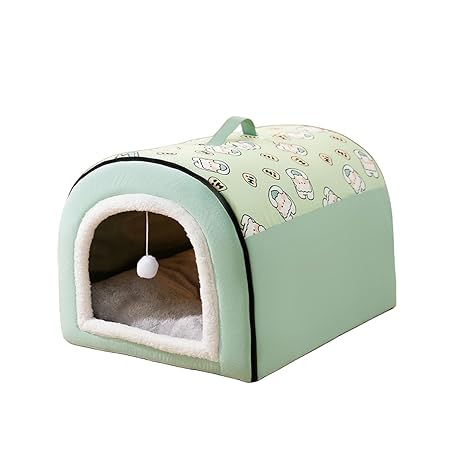 犬ベッド ペットベッド 冬用 ペットハウス 小中型犬 室内 猫ベッド 洗える 猫ハウス ドーム型 暖かい 犬ハウス 滑り止め 掻き耐える 犬用 猫用 ふわふわ あったか 柔らかい もこもこ ふんわり 可愛い ペット用品 (M, グリーン)