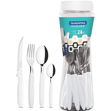 トラモンティーナ イパネマ カトラリースタンドに使えるケース付きテーブルウェア 24本セット 収納が簡単なステンレスカトラリーセット 白 食洗機対応 軽量 ギフト ブラジル製 23399/891 TRAMONTINA