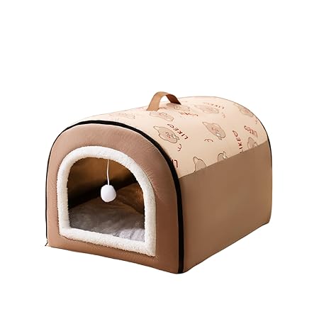 犬ベッド ペットベッド 冬用 ペットハウス 小中型犬 室内 猫ベッド 洗える 猫ハウス ドーム型 暖かい 犬ハウス 滑り止め 掻き耐える 犬用 猫用 ふわふわ あったか 柔らかい もこもこ ふんわり 可愛い ペット用品 (M, ブラウン)