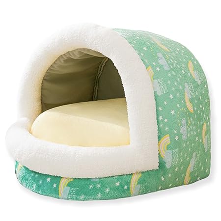 ペット用ベッド ドーム型 暖かい 柔らか ふわふわ 犬 猫 洗える (M, 緑)
