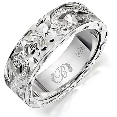 BYTHESEA ハワイアンジュエリー リング 刻印無料 誕生石入れ可(有料・別途購入) シルバー925 メンズ レディース スクロール フラット 太め 指輪 日本サイズ27号