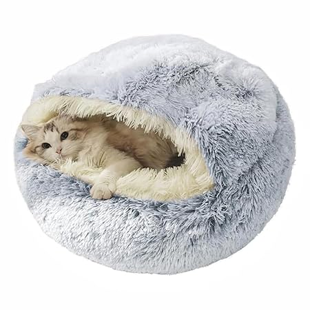 REENEW 猫 ベッド 猫ベッド 猫 クッション 猫ハウス ペットベッド ペット クッション ドーム型ベッド 円形 あたたかい場所 かわいい やわらかい 猫小屋 あたたまること ペット用品 クッション枚 せんじょうかのう 小型犬用 (アッシュブルー L)