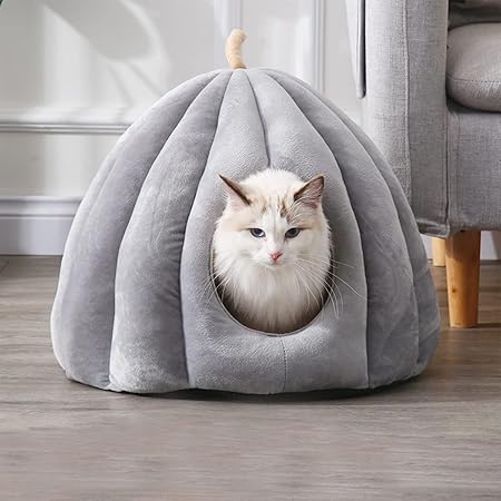 猫ハウス 冬用 ドーム型 猫 ベッド ペットクッション 冬 暖かい 滑り止め ふわふわ ペットマット 丸洗い (Material : A-gray, Style : M)