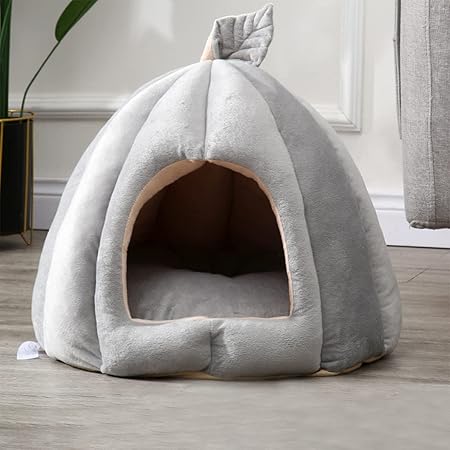 猫ハウス 冬用 ドーム型 猫 ベッド ペットクッション 冬 暖かい 滑り止め ふわふわ ペットマット 丸洗い (Material : B-gray, Style : M)