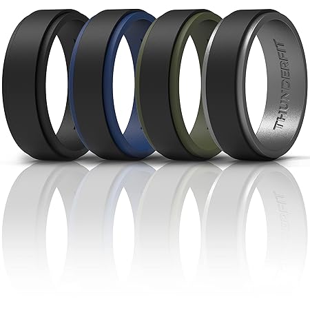 ThunderFit 男性用シリコンウェディングリング 2層ステップエッジ 幅10mm 厚さ2.3mm - 1/4/7バラエティマルチパック, 9.5 - 10 (19.8mm), シリコーン, 宝石なし