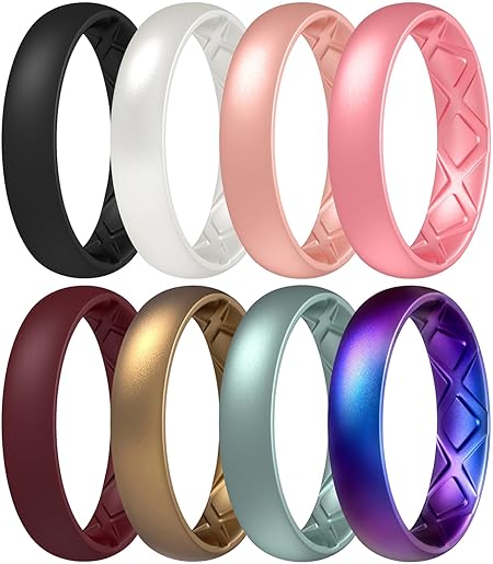 Egnaro女性用シリコンアニバーサリーリング、幅5.5mm、厚さ2mmのゴムバンド、ワークアウトに柔軟。, 4.5-5, シリコーン, 宝石なし