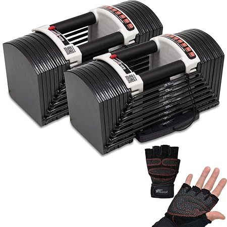 FIELDOOR 可変式 クイックダンベル 40.5kg 2個セット 最小3kgから最大40.5kg & トレーニンググローブ 【Mサイズ】 アジャスタブルダンベル 簡単重量変更 27段階調節 コンパクト