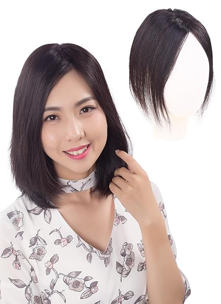 HIYE 部分ウィッグ 人毛100% リアル人工皮膚 総手植え 分け目自然 医療用 女性 通気 ストレート ポイントウィッグ 頭頂部 白髪隠れ 肌色ネット ネットサイズ横7cm縦10cm センター分け (25cm, 自然色)