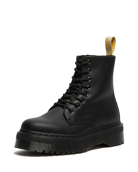 Dr. Martens、Vegan Jadon II 8-Eye 合成プラットフォームブーツ 男女兼用, モノブラックフェリックスラブオフ。, 7 Women/6 Men