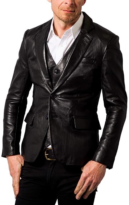 (リューグー) Liugoo 2ボタン スリムフィットレザーテーラードジャケット Mサイズ ブラック TLD01A