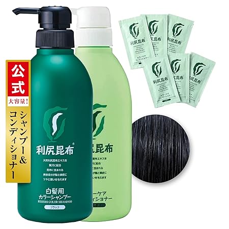 Sastty (サスティ) 【白髪用】大容量サイズ 利尻カラーシャンプー (ブラック) 500ml & 【カラーシャンプー用】利尻カラーケアコンディショナー 500ml 【利尻カラーケアコンディショナーおまけ6包付】