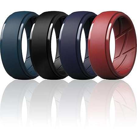 ThunderFit メンズ シリコンリング 幅10mm 厚さ2.5mm ラバーバンド、通気性、バラエティ マルチパック 1-7, 13.5 - 14 (22.69mm), シリコーン, 宝石なし