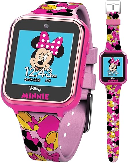 Accutime キッズ ディズニー ミニーマウス ピンク 教育用 タッチスクリーン スマートウォッチ おもちゃ 女の子 男の子 幼児 - 自撮りカメラ 学習ゲーム アラーム 電卓 歩数計などに (サイズ:40mm), ピンク, 40mm, モダン