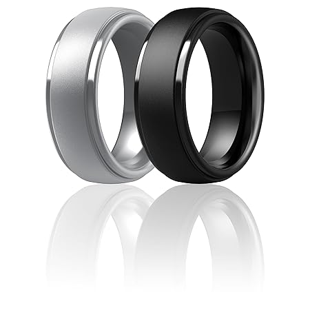 ThunderFit シリコンメンズ結婚指輪、幅10mm、厚さ2.5mmのゴム製結婚指輪-バラエティーマルチパック1-7, 14.5 - 15 (23.06mm), シリコーン, 宝石なし