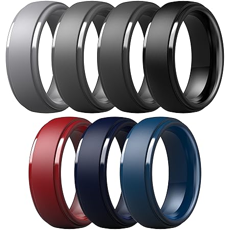 ThunderFit シリコンメンズ結婚指輪、幅10mm、厚さ2.5mmのゴム製結婚指輪-バラエティーマルチパック1-7, 7.5 - 8 (18.20mm), シリコーン, 宝石なし
