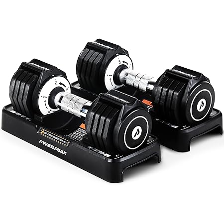 PYKES PEAK 可変式 ダンベル 5kg 2個セット 【 重さ調節可能 錆び防止加工 収納トレー付き 滑りにくいグリップ 転がらない 多角型プレート 】 ホームジム 筋トレ 宅トレ 筋力 トレーニング ウエイトトレーニン アジャスタブルダンベル アレイ (5kg2個セット/ブラック)