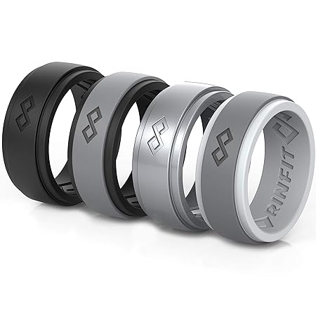 Rinfit シリコンリング 男性用 幅9mm、厚さ2mm - 男性用ゴム製結婚指輪 - インフィニティリング 2層 - 特許取得済デザイン, 9, シリコーン, 不明
