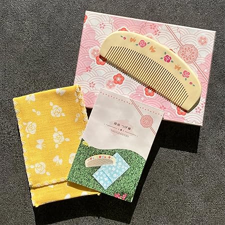 (Styleneo) ヘアブラシ コーム つげ櫛 日本製 木製 美姿ノ和櫛 天然しぼり100% 椿油 (薔薇と蝶, 4.7×11.7㎝)