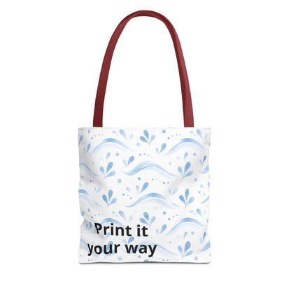 Personalized Blue Floral Print It Your Way Tote Bag