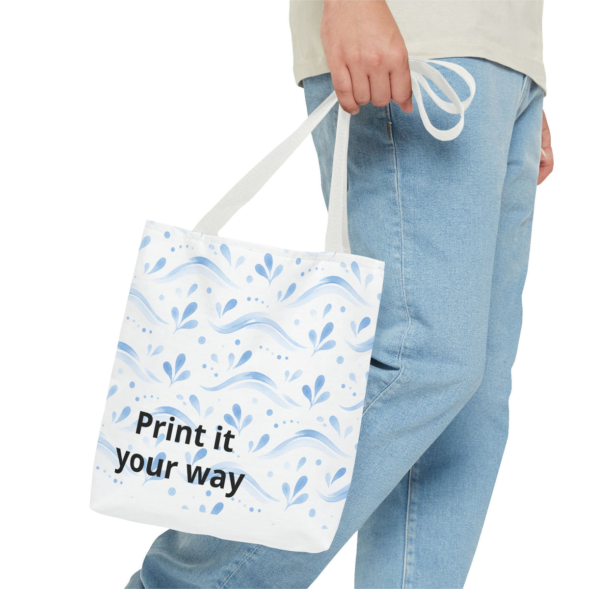 Personalized Blue Floral Print It Your Way Tote Bag