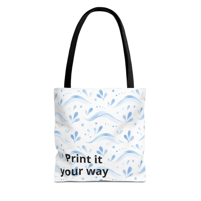 Personalized Blue Floral Print It Your Way Tote Bag