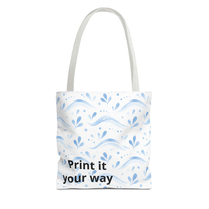 Personalized Blue Floral Print It Your Way Tote Bag