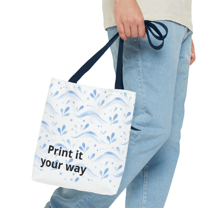 Personalized Blue Floral Print It Your Way Tote Bag