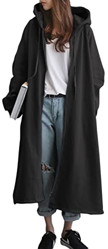 [マリアマーファ] あったか 裏起毛 フード付き ロングパーカー スリット入り もこもこ ロング パーカー コート 秋 冬 学生服 黒 あたたかい もふもふ ゆるめ アウター 型崩れしない 保温 通勤 通学 スクール トレーナー生地 かっこいい jk 体操着 お揃い 両親 かわいい 長袖トップス ウーマン アウター トレーナー生地 オフィス フード付きパーカー ブラック 2A-M13-BKM