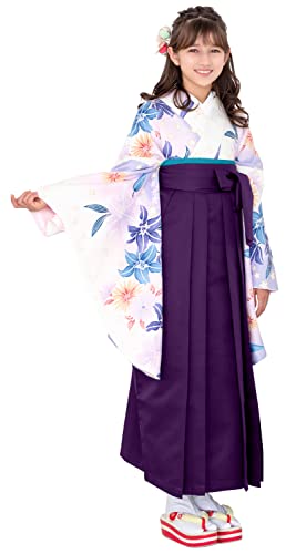 [KYOETSU] [キョウエツ] 袴 セット 卒業式 小学生 女の子 卒業式袴 小学生袴 袴セット はかまセット 華やかジュニア (袴 紐下84, 3.紫苑の百合咲き)