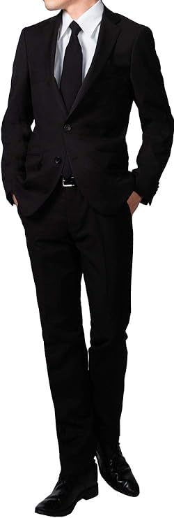 [Richard＆Neil] ws46f80139-990-YA6 フォーマルスーツ シングル 2つボタン オールシーズン アジャスター付 メンズ ブラックスーツ 礼服 喪服 冠婚葬祭 黒 (裾上げテープ, YA6)