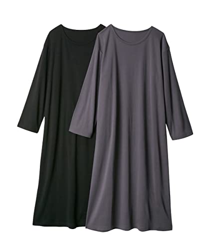 [ニッセン] パジャマ・ルームウェアトップス 3秒ルームワンピース2枚組（綿混・長袖） チャコールグレー+黒 6L