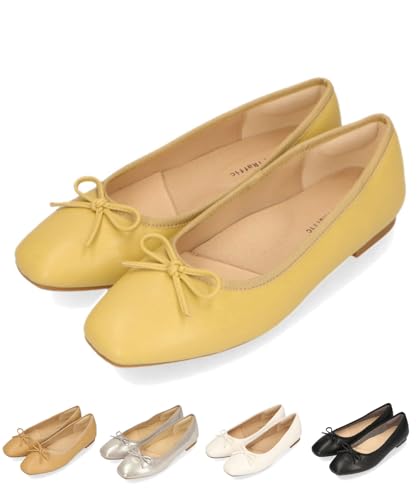 [オリエンタルトラフィック] バレエシューズ 跳べるパンプス 大きいサイズ 小さいサイズ 柔らかい フラット ラウンドトゥ リボン クッション入り R-3208 レディース イエロー 23.5 cm