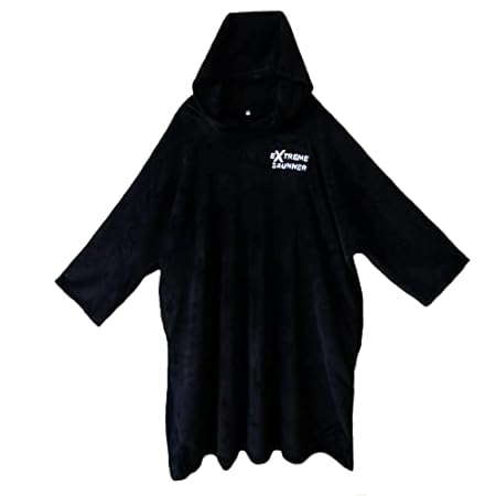 [Someie] EXTREME SAUNA ポンチョ 軽くてフワフワ メンズ レディース サウナポンチョ 【サウナオーナー監修】 サウナグッズ マイクロファイバー ブラック フリーサイズ