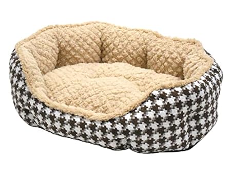 STYRIA あったか キルトボア 千鳥丸形 ペットベッド 犬 猫 ペット ベッド 冬 冬用 通年 暖かい 洗える おしゃれ かわいい ふわふわ 丸 ラウンド リバーシブル (L, ブラウン)