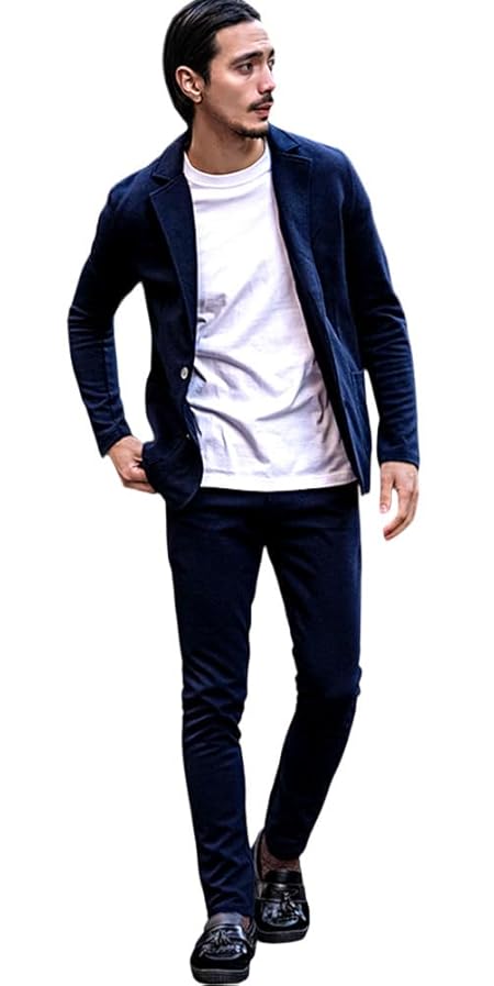 [ビッチ] メンズ ユニセックス 上下 セットアップ テーラードジャケット ロングパンツ カルゼ 無地 VIJP18-15 44(M) NAVY(ネイビー)