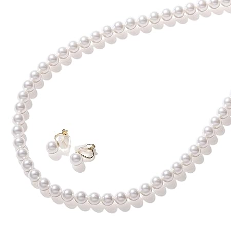 [VOTRE COUTURE] ネックレス セット グランプレミアム 真珠 ネックレス 50cm 8mm ホワイト×ゴールド イヤリングセット ブランド3年保証